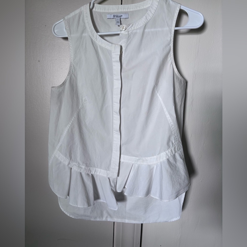 White Poplin Cotton Tank with Ruffled Hem. - Picture 7 of 7
